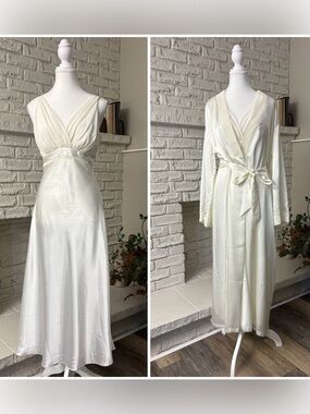 Vintage 90s Jones New York Liquid Satin Peignoir Set- Small-Old Hollywood Bridal